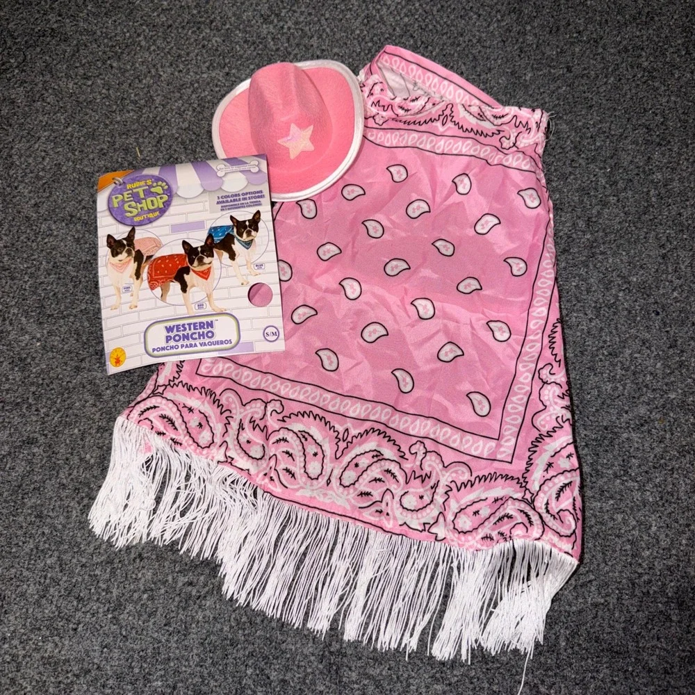 Rubie's Western Poncho Pet S/M Pink Paisley Cowboy Hat Costume